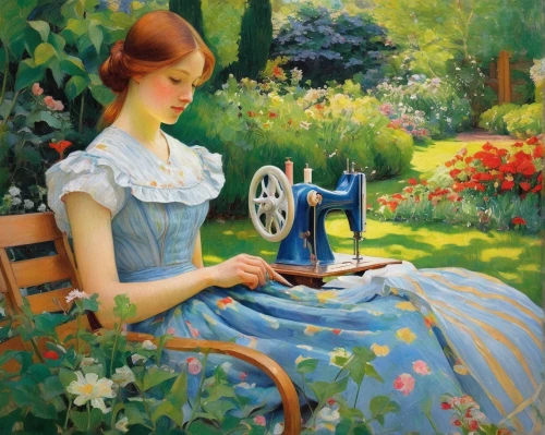 girl in the garden,girl with a wheel,girl at the computer,girl picking flowers,work in the garden,sewing machine,girl studying,garden swing,in the garden,girl in flowers,girl with bread-and-butter,painting technique,girl picking apples,cinderella,girl sitting,woman sitting,oil painting,garden bench,gardener,woman with ice-cream,Illustration,Abstract Fantasy,Abstract Fantasy 07