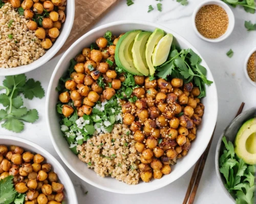 chana masala,freekeh,vegan nutrition,chickpea,wheatberry,quinoa,farro,fregula,tibetan bowls,avocado salad,fenugreek,vegetarian food,larb,green salad,whole grains,bee pollen,ful medames,corn salad,mediterranean cuisine,gremolata,Illustration,Vector,Vector 10