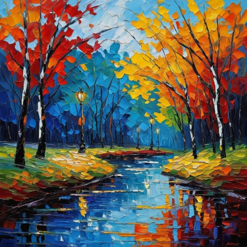 autumn landscape,fall landscape,autumn trees,trees in the fall,the trees in the fall,autumn background,autumn forest,fall leaves,river landscape,colored leaves,autumn scenery,autumn in the park,oil painting on canvas,colors of autumn,fall foliage,autumn leaves,autumn day,row of trees,oil painting,autumn idyll,Conceptual Art,Fantasy,Fantasy 14