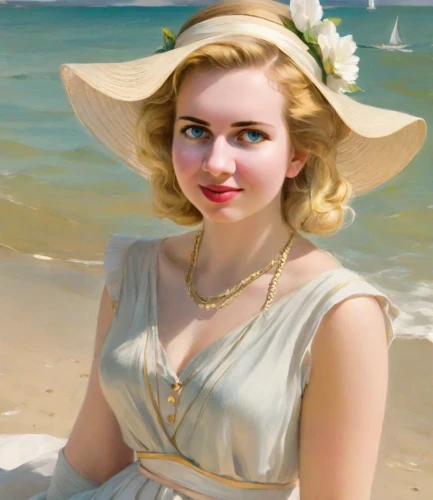 the beach pearl,marilyn monroe,emile vernon,ingrid bergman,grace kelly,pearl necklace,blue jasmine,the sea maid,marilyn,pearl necklaces,1950s,merilyn monroe,audrey,marylin monroe,beach background,vintage girl,white lady,womans seaside hat,a charming woman,vintage woman
