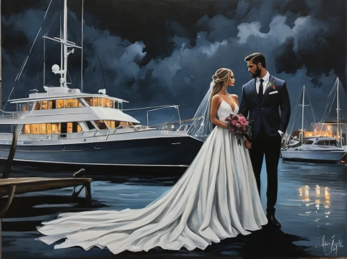 oil painting on canvas,wedding couple,wedding photo,oil painting,golden weddings,silver wedding,romantic portrait,just married,honeymoon,bride and groom,yachts,man and wife,art painting,oil on canvas,wedding invitation,wedding gown,royal yacht,wedding dresses,newlyweds,bridegroom,Conceptual Art,Fantasy,Fantasy 34