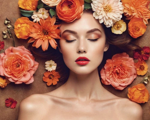 orange roses,flower wall en,vintage flowers,girl in flowers,blooming wreath,wreath of flowers,beautiful girl with flowers,floral background,floral wreath,orange rose,orange petals,vintage makeup,vintage floral,orange blossom,orange red flowers,flower garland,flower arranging,flower wreath,flower background,flower crown,Conceptual Art,Daily,Daily 20