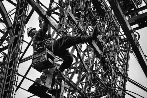 ironworker,scaffolding,steel scaffolding,scaffold,rope-ladder,rigging,rope climbing,steel construction,steel ropes,constructing,iron construction,rope ladder,gasometer,eiffel tower under construction,transporter bridge,steelworker,structure artistic,high wheel,wireframe,high ropes course,Illustration,Black and White,Black and White 27