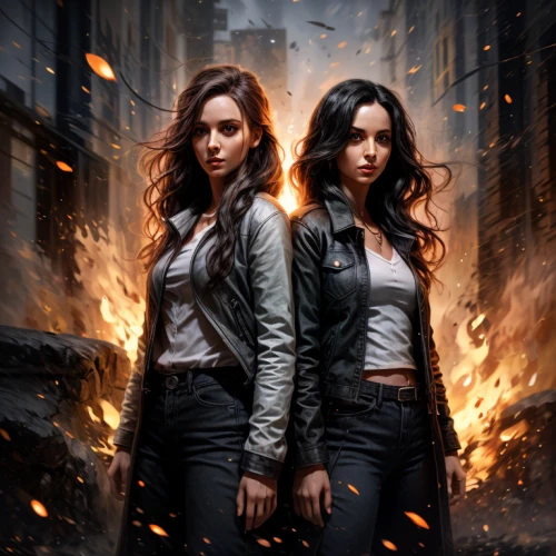 angels of the apocalypse,bad girls,digital compositing,clary,fire background,photoshop manipulation,angels,sirens,divergent,fire fighters,renegade,two girls,smouldering torches,firefighters,angel and devil,fighters,photo manipulation,in pairs,girl power,edit icon