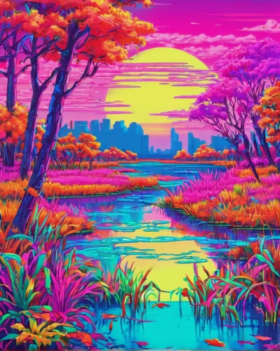 purple landscape,acid lake,river landscape,lagoon,wetlands,landscape background,wetland,colorful background,alligator alley,waterscape,colorful water,background colorful,nature landscape,color fields,vibrant,swampy landscape,oasis,landscape,virtual landscape,fantasy landscape,Conceptual Art,Sci-Fi,Sci-Fi 28