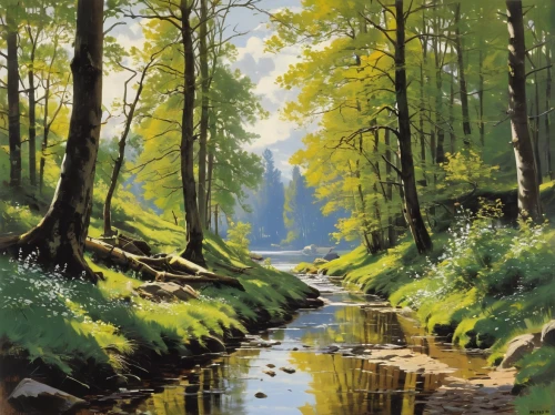 brook landscape,forest landscape,river landscape,a river,green trees with water,streams,nature landscape,forest background,riparian forest,germany forest,green forest,green landscape,dutch landscape,idyllic,oil painting on canvas,row of trees,oil painting,landscape nature,the brook,clear stream,Illustration,Vector,Vector 01