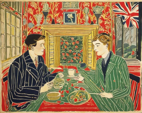 british tea,handkerchief,braque francais,afternoon tea,teatime,tea drinking,british,men sitting,young couple,tea time,tapestry,café au lait,cream tea,tea art,english draughts,a cup of tea,union flag,tea party,tea card,cup of tea,Art,Artistic Painting,Artistic Painting 50