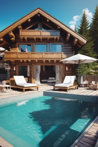 chalet,pool house,holiday villa,luxury property,summer house,alpine style,summer cottage,outdoor pool,wooden decking,log home,luxury home,dunes house,swiss house,wooden house,beach house,chalets,house in the mountains,beautiful home,3d rendering,private house,Conceptual Art,Oil color,Oil Color 07