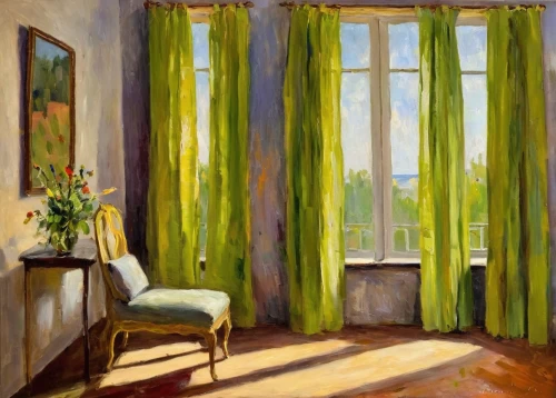 bedroom window,curtains,sitting room,window curtain,bedroom,danish room,curtain,window treatment,a curtain,morning light,drapes,bay window,spring morning,spring sun,livingroom,the window,french windows,window with shutters,still life of spring,apartment,Conceptual Art,Oil color,Oil Color 22