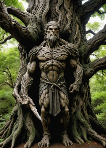 tree man,groot,forest man,greyskull,groot super hero,gnarled,oak,orc,butomus,body building,rooted,sōjutsu,body-building,stone man,bigtree,druid,primitive man,dwarf tree,heroic fantasy,splitting maul,Illustration,American Style,American Style 02