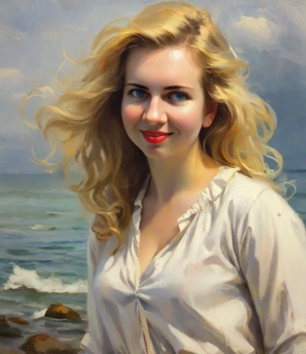 romantic portrait,portrait of a girl,the blonde in the river,blonde woman,marilyn monroe,young woman,girl on the river,oil painting,girl portrait,artist portrait,the sea maid,girl on the boat,marilyn,mystical portrait of a girl,young girl,girl with a dolphin,woman portrait,girl on the dune,portrait of christi,young lady