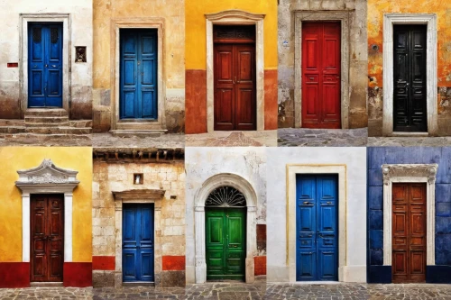 houses clipart,colorful facade,doors,blue doors,house numbering,guanajuato,facades,puglia,alentejo,sicily window,wall,shades of color,blocks of houses,door,portugal,color combinations,harmony of color,spanish tile,the door,colorful city,Art,Artistic Painting,Artistic Painting 29