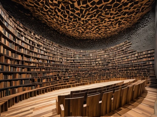book wall,reading room,bookshelves,bookcase,bookshelf,patterned wood decoration,wood structure,library book,study room,lecture hall,spiral book,great room,bibliology,lecture room,bookstore,shelving,celsus library,book store,archidaily,wood art,Illustration,Black and White,Black and White 23