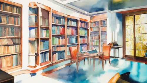 study room,reading room,watercolor background,study,watercolor cafe,bookshelves,watercolor tea shop,tea and books,bookcase,coffee and books,book wall,watercolor painting,bookshop,blue room,watercolor,bookshelf,bookstore,watercolor shops,watercolor paint,library