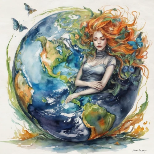 mother earth,watercolor mermaid,nami,waterglobe,blue planet,gaia,love earth,the earth,earth,earth chakra,planisphere,aquarius,little mermaid,mother earth statue,globe,loveourplanet,the zodiac sign pisces,siren,other world,little planet,Illustration,Paper based,Paper Based 11
