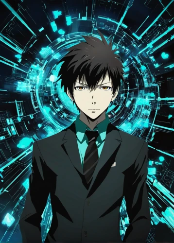 yukio,the son of lilium persicum,edit icon,watchmaker,umiuchiwa,cybernetics,dark suit,diamond background,cyber glasses,persona,background image,black suit,cyber,theoretician physician,background images,anime 3d,main character,gin,anime cartoon,neon human resources,Illustration,Abstract Fantasy,Abstract Fantasy 08