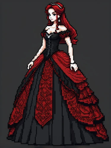 ball gown,flamenco,red gown,pixel art,victorian lady,gothic dress,gown,evening dress,bridal dress,scarlet witch,victorian style,queen of hearts,red carnations,hoopskirt,lady in red,vampire lady,wedding dress,bridal,rose non repeating,bridal clothing,Unique,Pixel,Pixel 01
