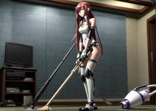 housework,cleaning woman,anime 3d,vacuum cleaner,swordswoman,together cleaning the house,housekeeping,housekeeper,crutches,carpet sweeper,cleaning service,cleaning,javelin,sweeping,beautiful girls with katana,justitia,3d archery,power strip,archery,sidonia