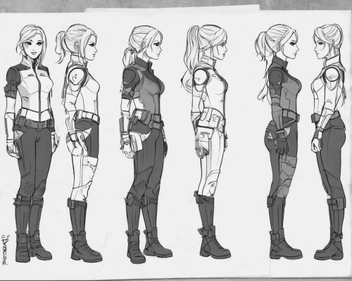 concept art,costume design,male poses for drawing,harnesses,proportions,character animation,police uniforms,uniforms,a uniform,bodice,stand models,fighting poses,male character,women's clothing,knee-high boot,limb males,heavy object,poses,comic character,main character,Unique,Design,Character Design