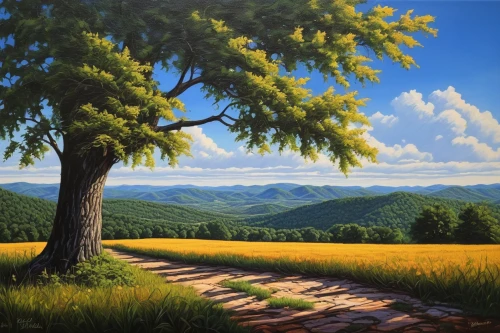 landscape background,rural landscape,meadow landscape,forest landscape,panoramic landscape,landscape nature,nature landscape,home landscape,high landscape,salt meadow landscape,landscape,green landscape,natural landscape,isolated tree,oil painting on canvas,mountain scene,mountain landscape,lone tree,mountainous landscape,background view nature,Illustration,American Style,American Style 08