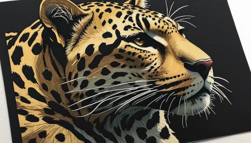 leopard head,leopard,jaguar,african leopard,cheetah,panthera leo,glass painting,ocelot,hosana,adobe illustrator,animal portrait,a tiger,tiger,tiger head,panther,felidae,painting technique,cheetahs,gold paint stroke,asian tiger,Illustration,Black and White,Black and White 12