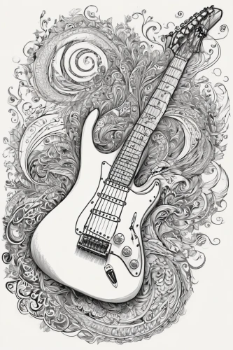 painted guitar,bass guitar,electric guitar,electric bass,guitar,the guitar,bass,concert guitar,jazz bass,stringed instrument,slide guitar,sun bass,sitar,piece of music,rock music,bassist,guitar accessory,guitars,guitar player,guitar head,Illustration,Black and White,Black and White 05