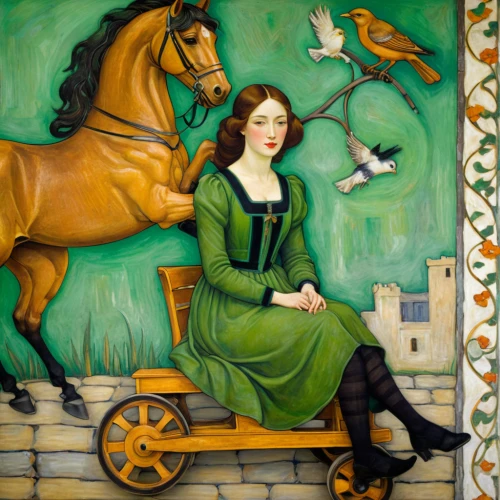 girl with a wheel,equestrian,horse-drawn,horseback,woman sitting,woman bicycle,man and horses,girl with dog,equestrianism,horse trainer,vintage horse,carousel horse,charlotte cushman,riding school,lilian gish - female,horse drawn,racehorse,horse-rocking chair,riding lessons,art nouveau,Art,Artistic Painting,Artistic Painting 49