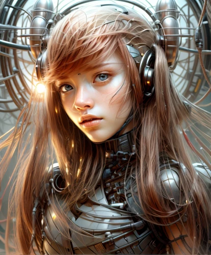 sci fiction illustration,cyborg,cybernetics,biomechanical,fantasy art,fantasy portrait,scifi,steampunk,humanoid,echo,mystical portrait of a girl,sci fi,3d fantasy,cyberspace,world digital painting,gemini,cyber,vector girl,fantasy picture,silver