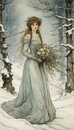 the snow queen,kate greenaway,suit of the snow maiden,white rose snow queen,arthur rackham,winter rose,winter dream,lillian gish - female,faery,celtic woman,glory of the snow,snow scene,fairy tales,wintry,heather winter,vintage illustration,children's fairy tale,faerie,mucha,winterblueher,Illustration,Retro,Retro 25