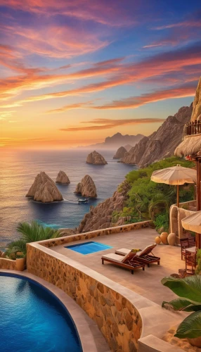 cabo san lucas,acapulco,ocean view,cliffs ocean,infinity swimming pool,dream beach,holiday villa,baja california sur,greek islands,roof top pool,luxury property,catalina island,ocean paradise,full hd wallpaper,seaside view,greek island,the caribbean,tropical house,laguna beach,tropical island,Illustration,Realistic Fantasy,Realistic Fantasy 01