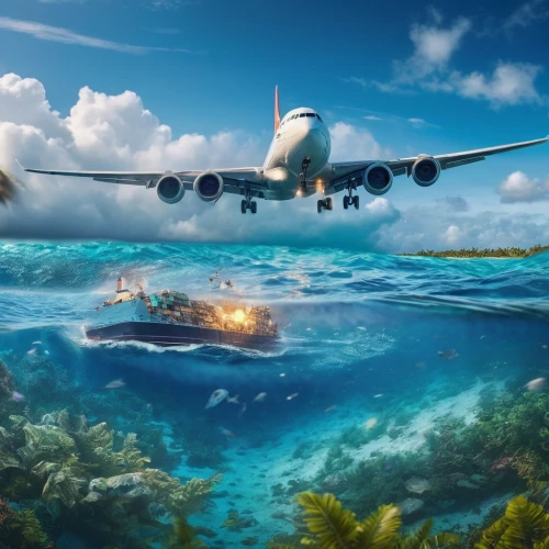 underwater background,travel insurance,air new zealand,south pacific,ocean pollution,world travel,flying island,underwater landscape,seaplane,ocean background,airline travel,travel destination,ocean underwater,underwater diving,ms island escape,cargo plane,flying boat,air transport,ocean paradise,underwater world,Photography,General,Commercial