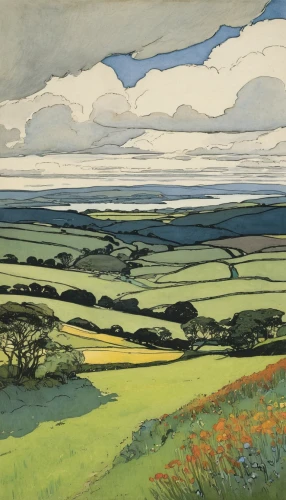 yorkshire,dorset,hayfield,wensleydale,gower,exmoor,north yorkshire,sussex,south downs,moorland,great chalfield,francis barlow,northumberland,green fields,hare field,meadow in pastel,north yorkshire moors,devon,david bates,fields,Illustration,Vector,Vector 14