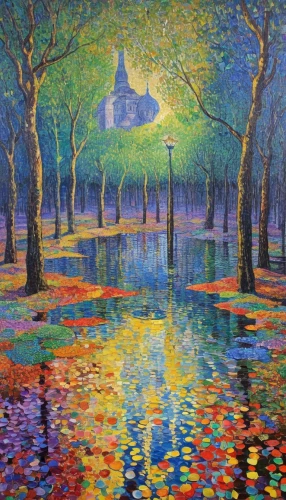 autumn landscape,forest of dreams,mushroom landscape,night scene,champ de mars,purple landscape,tree grove,forest landscape,vincent van gough,the autumn,the trees in the fall,la violetta,autumn trees,fall landscape,evening lake,braque francais,oil painting on canvas,row of trees,lagoon,autumn forest,Conceptual Art,Daily,Daily 31