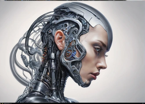 cybernetics,biomechanical,cyborg,humanoid,artificial intelligence,neural network,artificial hair integrations,sci fiction illustration,ai,robotic,chatbot,circuitry,head woman,machine learning,cyber,human,cognitive psychology,women in technology,brainy,robot,Conceptual Art,Sci-Fi,Sci-Fi 03