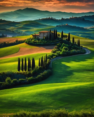 tuscany,tuscan,beautiful landscape,italy,italia,green landscape,landscapes beautiful,landscape photography,home landscape,landscape background,landscape nature,nature landscape,natural landscape,golf landscape,panoramic landscape,campagna,italian painter,splendid colors,landscape,rolling hills,Illustration,Realistic Fantasy,Realistic Fantasy 45