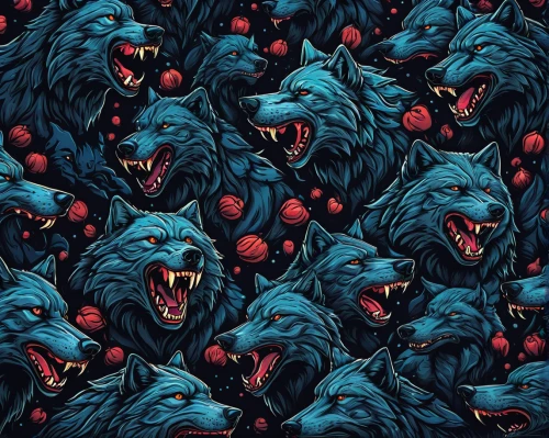 werewolves,seamless pattern,wolves,grizzlies,werewolf,red blue wallpaper,swarms,predators,tessellation,canines,black bears,the wolf pit,seamless pattern repeat,flock,background pattern,swarm,denim background,dog illustration,flock of sheep,memphis pattern,Illustration,Realistic Fantasy,Realistic Fantasy 25