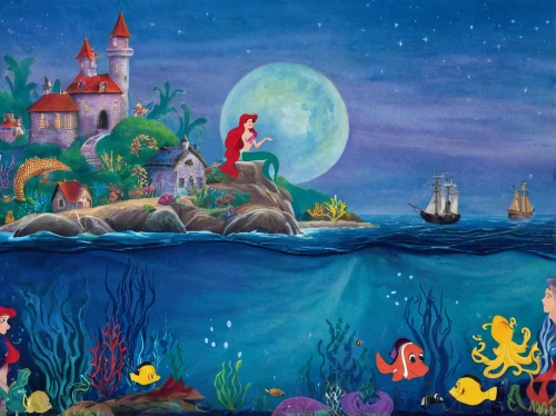little mermaid,mermaid background,children's fairy tale,fairy tale,fairy tale character,fairytale,children's background,sea night,ariel,fairytale characters,under sea,under the sea,dream world,a fairy tale,sea fantasy,believe in mermaids,fairy world,the sea maid,fairy tales,fairytales,Art,Artistic Painting,Artistic Painting 47