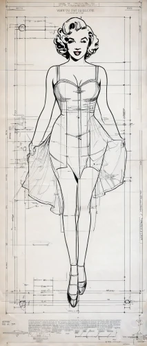frame drawing,sheet drawing,the vitruvian man,costume design,retro paper doll,technical drawing,vintage paper doll,fashion illustration,line drawing,blueprint,sewing pattern girls,art deco woman,vitruvian man,proportions,paper doll,marylyn monroe - female,wireframe graphics,fashion design,geometric body,cd cover,Unique,Design,Blueprint