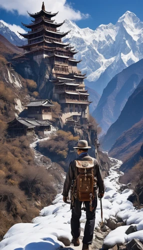 everest region,himalaya,himalayan,tibet,chinese background,mountain settlement,the wanderer,mountainous landscape,mountain guide,mountain landscape,5 dragon peak,mount everest,great wall wingle,mountain world,himalayas,japanese alps,great wall,yunnan,lhasa,everest,Conceptual Art,Fantasy,Fantasy 25