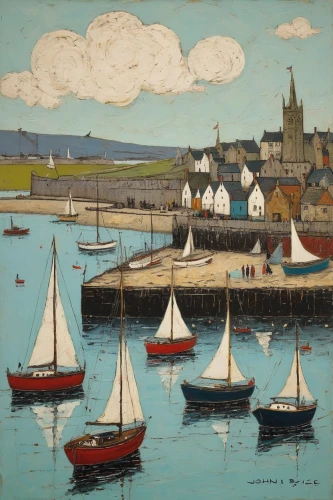david bates,regatta,boats in the port,sailing boats,isles of scilly,tenby,wherry,small boats on sea,bretagne,breton,galway hooker,portbail,sailboats,scilly,olle gill,brixham,fishing boats,eisteddfod,caquelon,harbour,Art,Artistic Painting,Artistic Painting 49