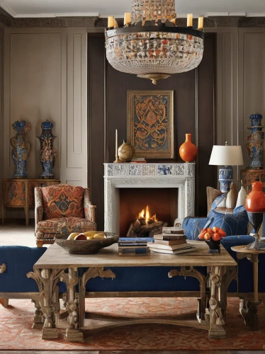 fireplaces,moroccan pattern,fire place,fireplace,spanish tile,chaise lounge,interior decor,ottoman,antique furniture,sitting room,interior decoration,luxury home interior,dining room table,antique table,persian norooz,contemporary decor,decor,sideboard,russian folk style,dining table,Illustration,Realistic Fantasy,Realistic Fantasy 42