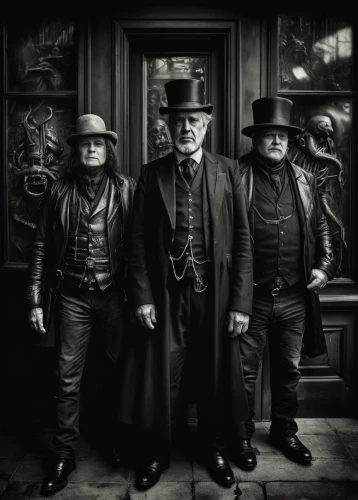 deadwood,whitby goth weekend,victorian style,the victorian era,gentleman icons,stovepipe hat,steampunk,mafia,victorian,bowler hat,ringmaster,three wise monkeys,top hat,silent film,dark gothic mood,prohibition,victorian fashion,xix century,horsemen,the consignment,Conceptual Art,Sci-Fi,Sci-Fi 02