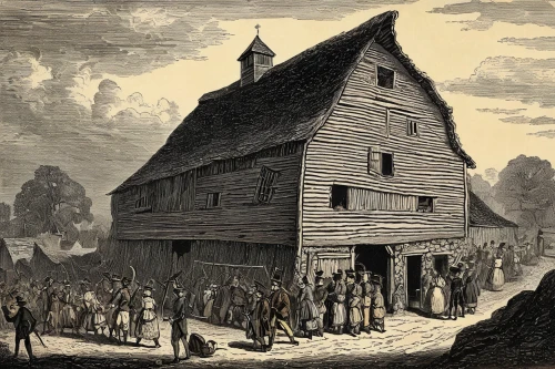 dutch mill,post mill,lincoln's cottage,blackhouse,village scene,timber framed building,the black church,round barn,straw hut,the haunted house,timber house,pilgrims,town house,lithograph,dovecote,engraving,gristmill,old mill,witch's house,witch house,Art,Classical Oil Painting,Classical Oil Painting 39