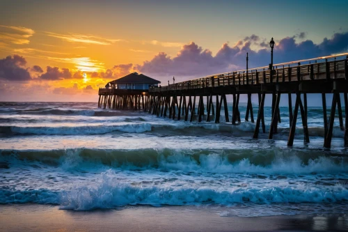 fishing pier,burned pier,old pier,wooden pier,easter sunrise,the pier,scripps pier,south carolina,huntington beach,ponte vedra beach,east pier,st augustine beach,palmetto coasts,oceanside,pier,myrtle beach,sunrise beach,gulf coast,atmosphere sunrise sunrise,hatteras,Illustration,Retro,Retro 10