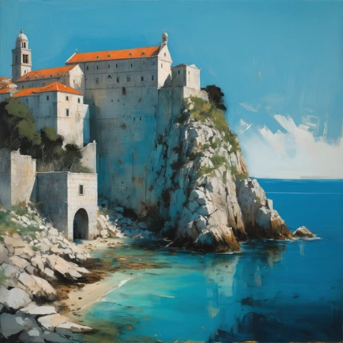 dubrovnik,dubrovnik city,dubrovnic,sveti stefan,templar castle,skopelos,castle de sao jorge,island of rab,coastal landscape,castel,vizcaya,adriatic,church painting,sea landscape,oberlo,liguria,house of the sea,galician castle,crimea,iulia hasdeu castle,Conceptual Art,Oil color,Oil Color 01