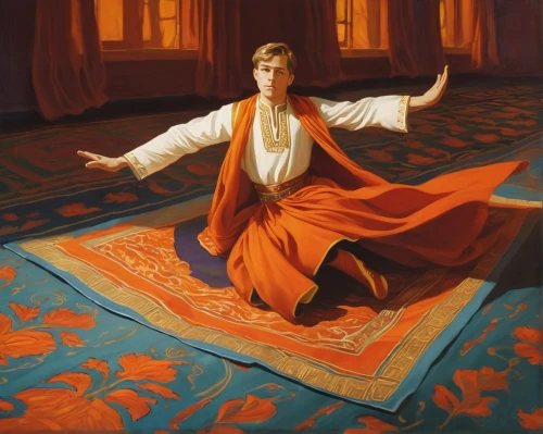 orange robes,flying carpet,orientalism,praying woman,prayer rug,ottoman,persian poet,zoroastrian novruz,omani,the prophet mary,khokhloma painting,woman praying,iran,portrait of christi,abaya,orange,girl with cloth,middle eastern monk,the annunciation,danila bagrov,Conceptual Art,Daily,Daily 12