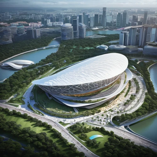 stadium falcon,tianjin,futuristic architecture,hongdan center,marina bay,zhengzhou,soccer-specific stadium,sport venue,marina bay sands,futuristic art museum,singapore,oval forum,kaohsiung,qlizabeth olympic park,singapura,heart of love river in kaohsiung,concert venue,football stadium,dalian,shenyang,Illustration,American Style,American Style 07