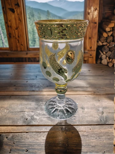goblet,gold chalice,wine glass,wineglass,champagne stemware,chalice,candle holder with handle,whiskey glass,goblet drum,glass cup,glass vase,olive in the glass,wine glasses,martini glass,glassware,cocktail glass,champagne glass,medieval hourglass,candle holder,champagne flute,Small Objects,Indoor,Rustic Cabin