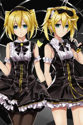 vocaloid,triplet lily,yellow and black,png transparent,black yellow,jessamine,butterfly dolls,alice,darjeeling,darjeeling tea,buttercups,marionette,joint dolls,transparent background,mirror image,mirroring,mirrored,clone,in pairs,black and gold,Illustration,Paper based,Paper Based 28