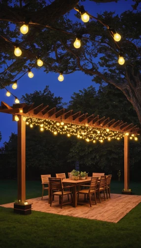 landscape lighting,pergola,outdoor dining,patio heater,outdoor furniture,outdoor table,patio furniture,outdoor table and chairs,outdoor grill,trusses of torch lilies,barbecue area,luminous garland,garden furniture,halogen spotlights,gazebo,wooden beams,string lights,security lighting,pop up gazebo,ambient lights,Art,Artistic Painting,Artistic Painting 06